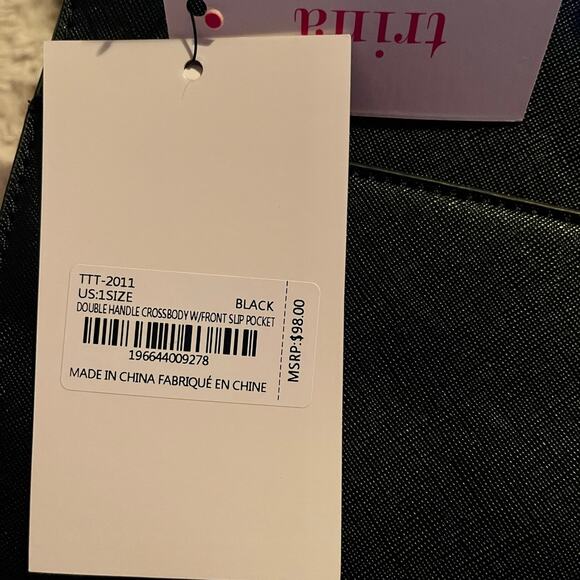 Trina Turk Crossbody Tote Black Double Handle New With Tags - Picture 7 of 9
